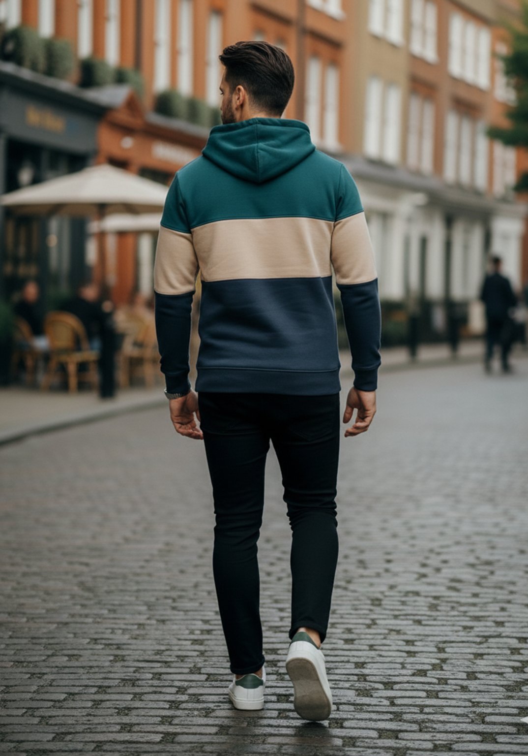 Bluza z Trójkolorowym Panelem | Szymon – Niebieskozielony / Kremowy / Granatowy