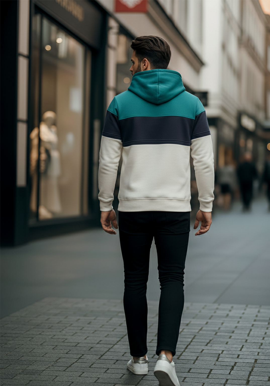 Bluza z Trójkolorowym Panelem | Oskar – Niebieskozielony / Granatowy / Biały