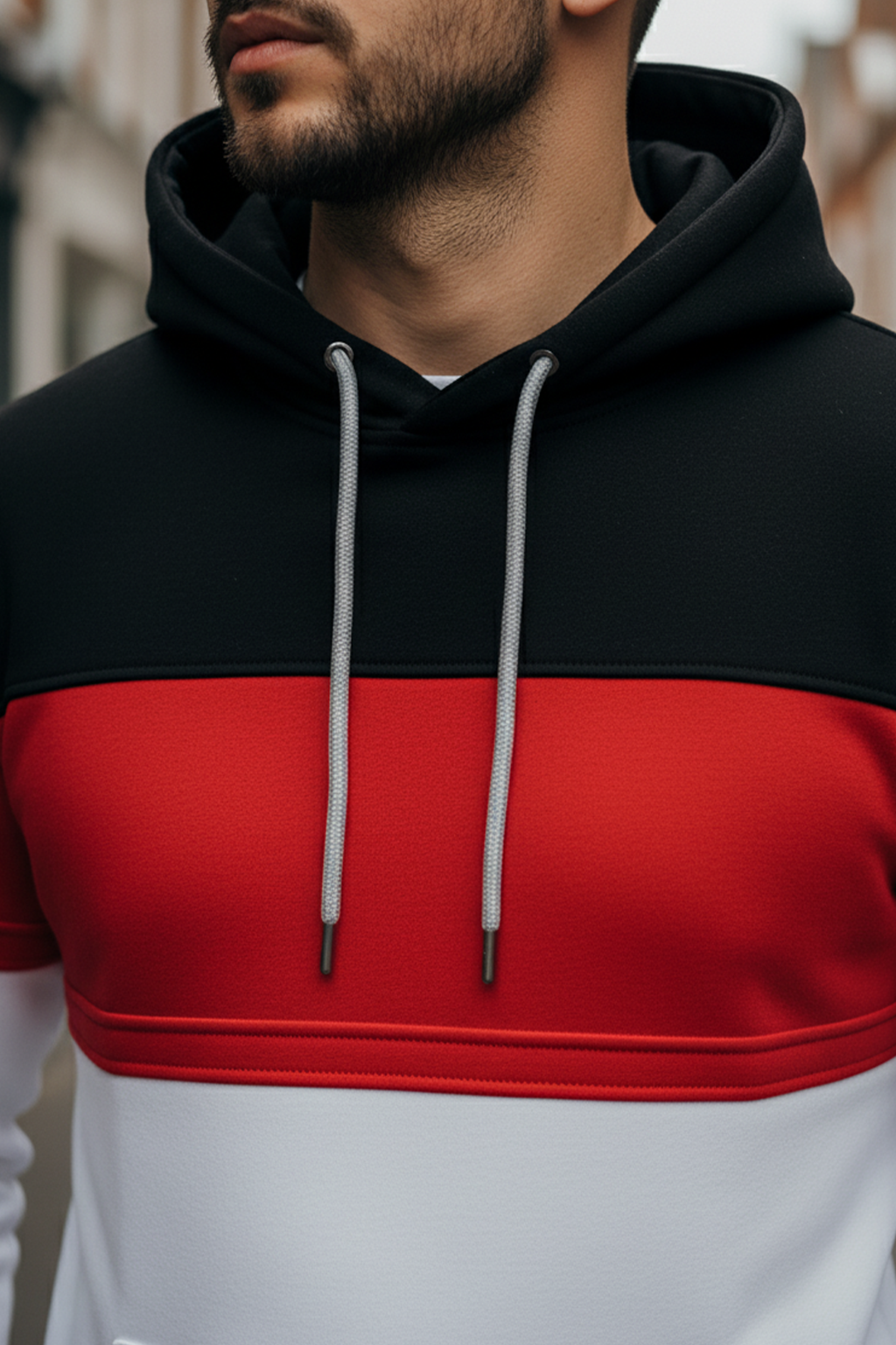 Bluza z Trójkolorowym Panelem | Adrian – Czarny / Czerwony / Biały