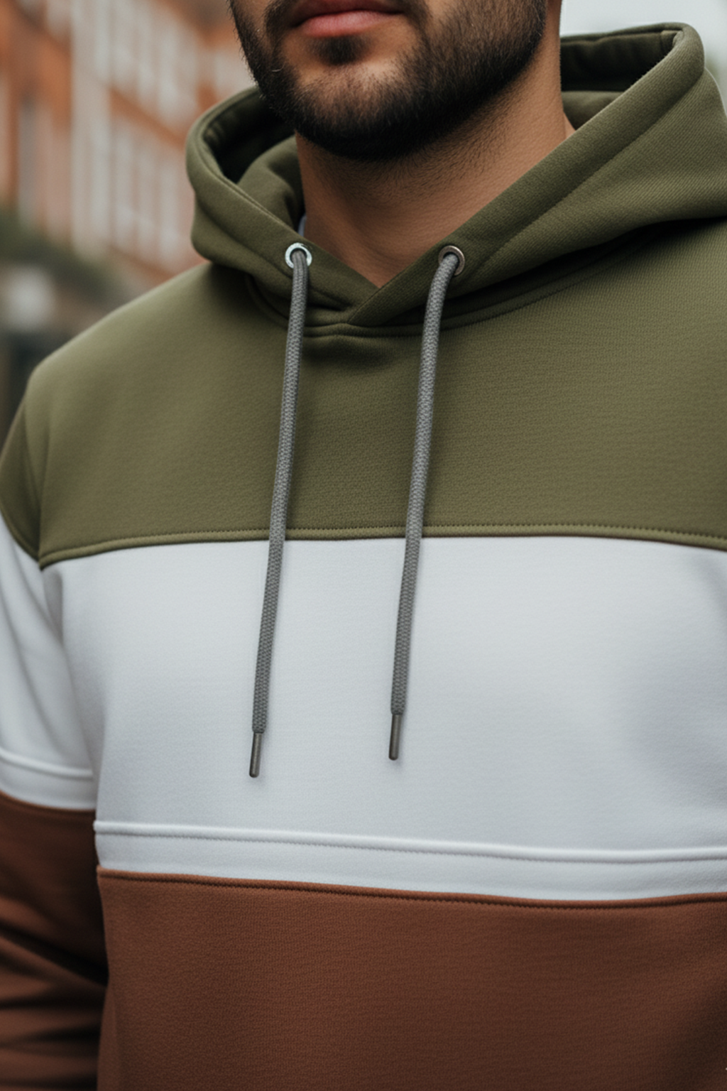 Bluza z Trójkolorowym Panelem | Tobiasz – Oliwkowy / Biały / Brązowy