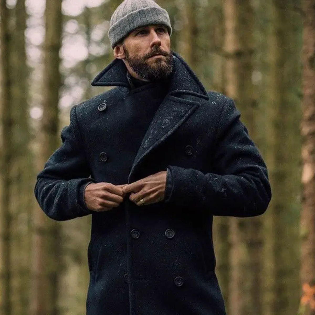 Ciepły Zimowy Dwurzędowy Wełniany Płaszcz Męski Buckingham