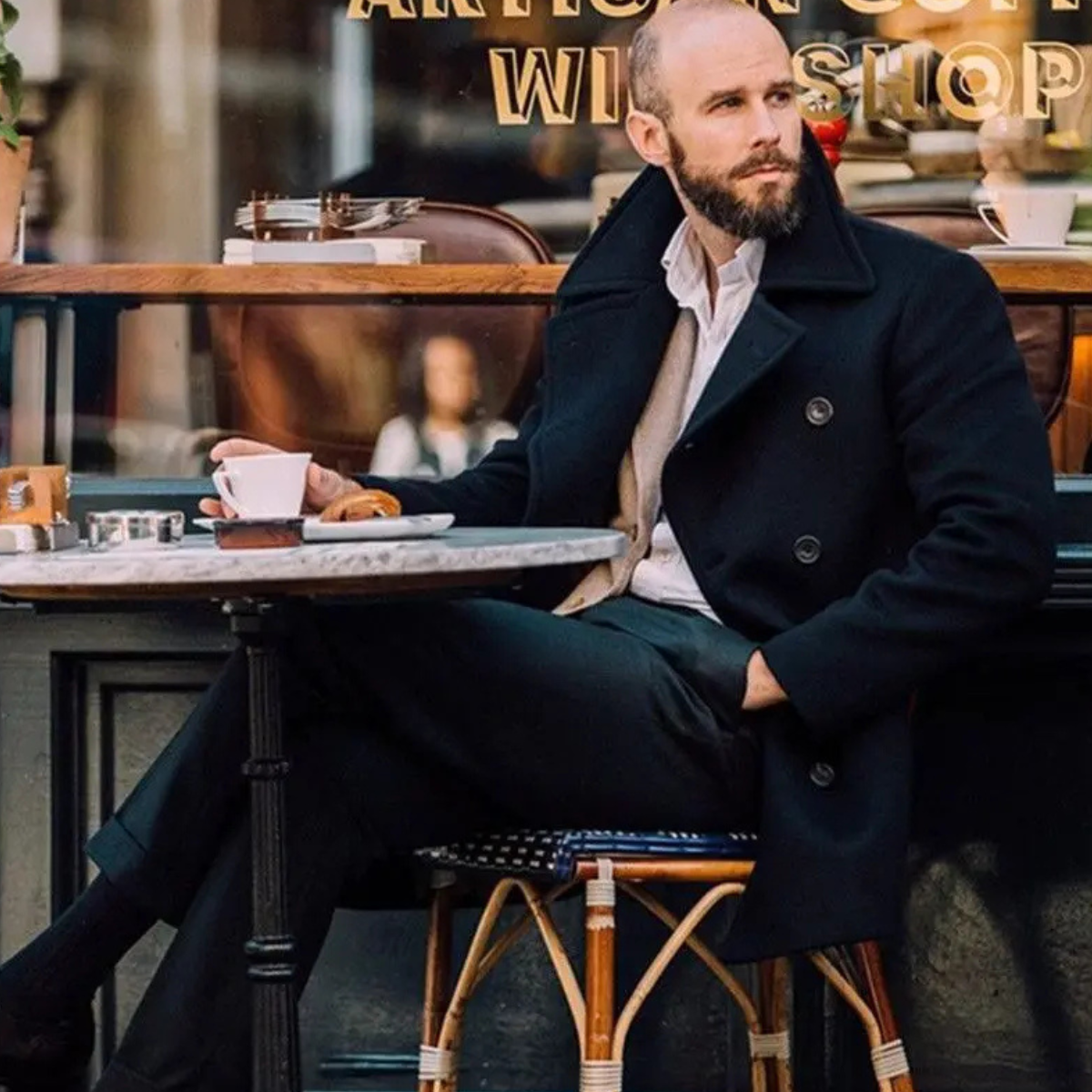 Ciepły Zimowy Dwurzędowy Wełniany Płaszcz Męski Buckingham