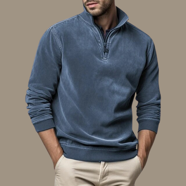 Męski sweter polarowy z półzamkiem i stójką