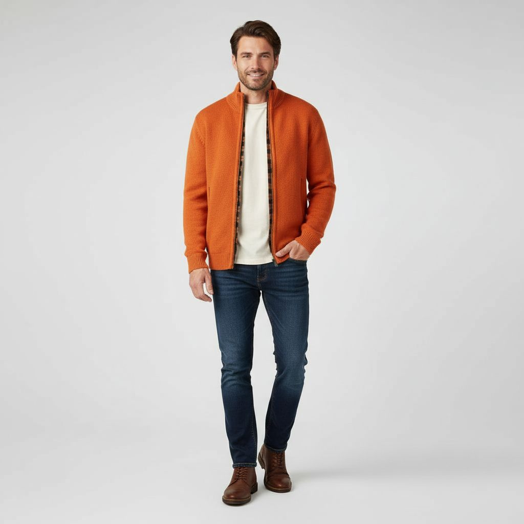 Męski Kardigan | Dzianinowy Zapinany na Zamek z Długim Rękawem