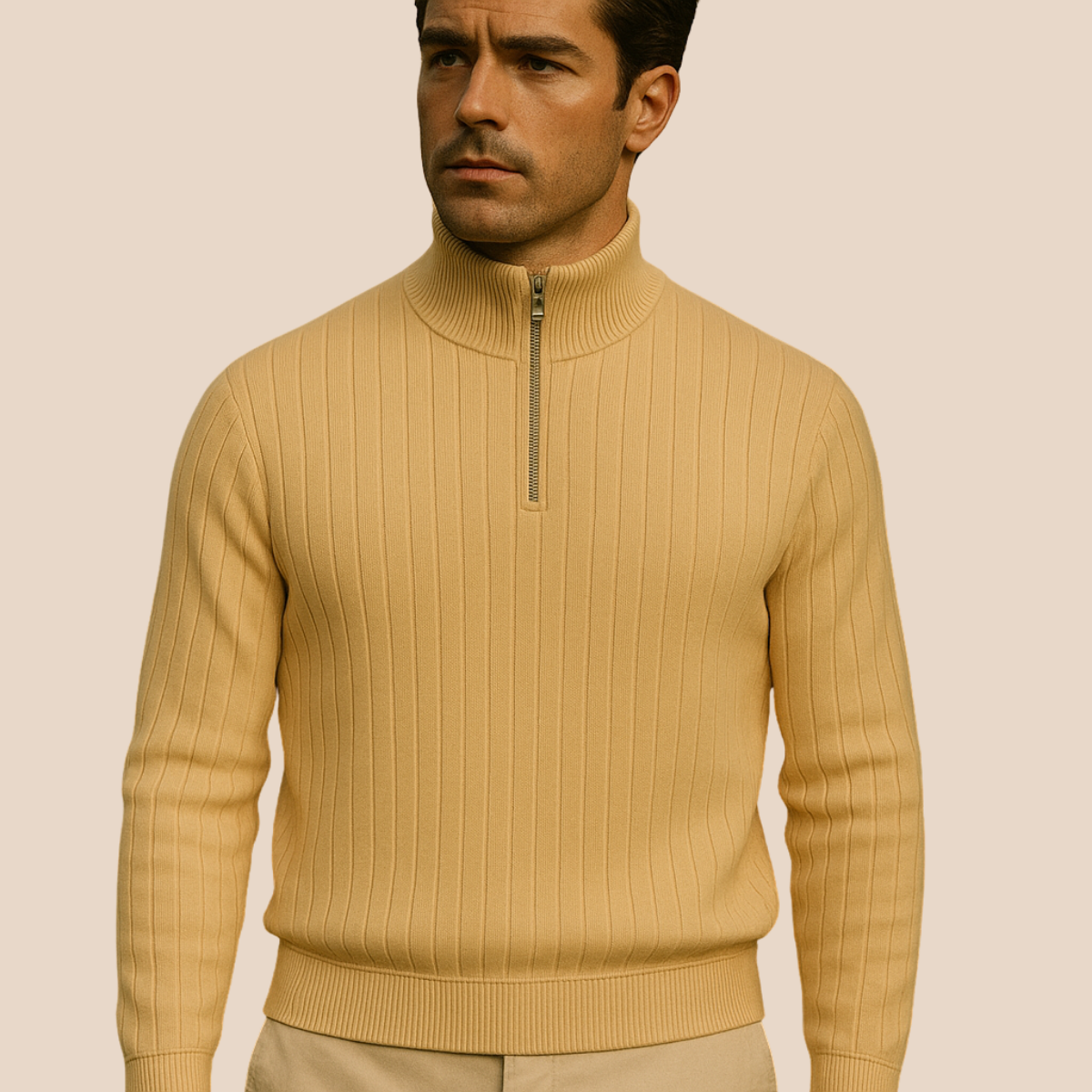 Sweter Męski Ashford Ribbed Half Zip | Klasyczny Półgolf z Zamkiem