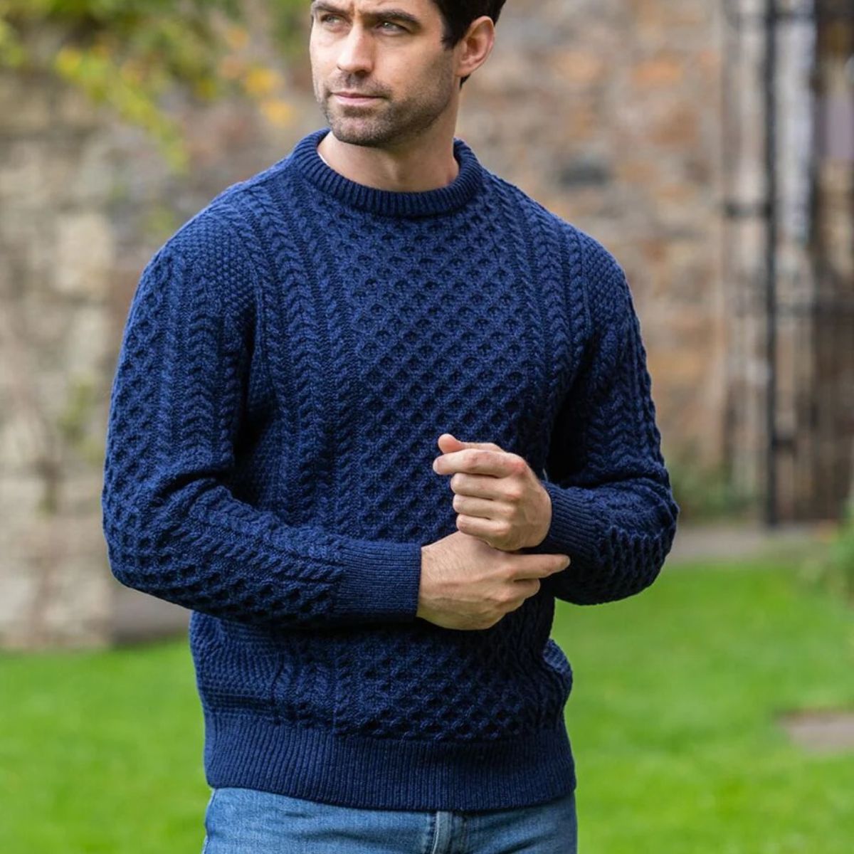 Sweter Męski Donegal Cable Knit | Wełniany Klasyczny z Okrągłym Dekoltem