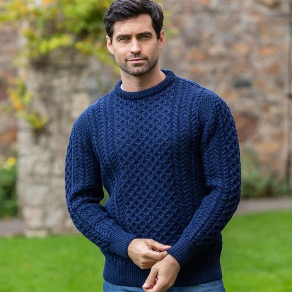 Sweter Męski Donegal Cable Knit | Wełniany Klasyczny z Okrągłym Dekoltem