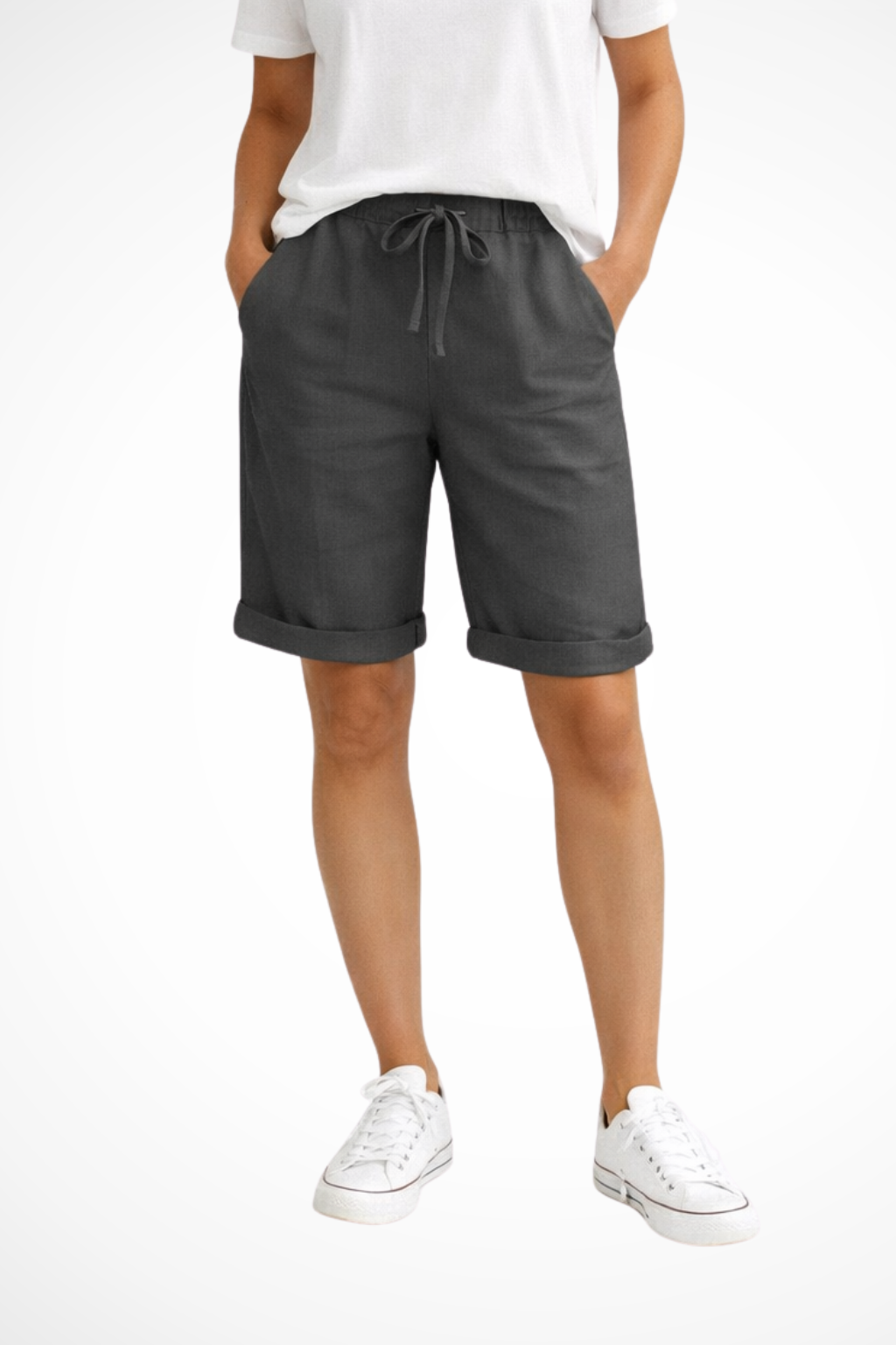 Damskie Lniane Spodnie Capri Relaxed Fit Na Co Dzień