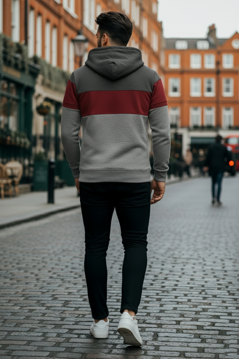 Bluza z Trójkolorowym Panelem | Fabian – Ciemnoszary / Bordowy / Jasnoszary