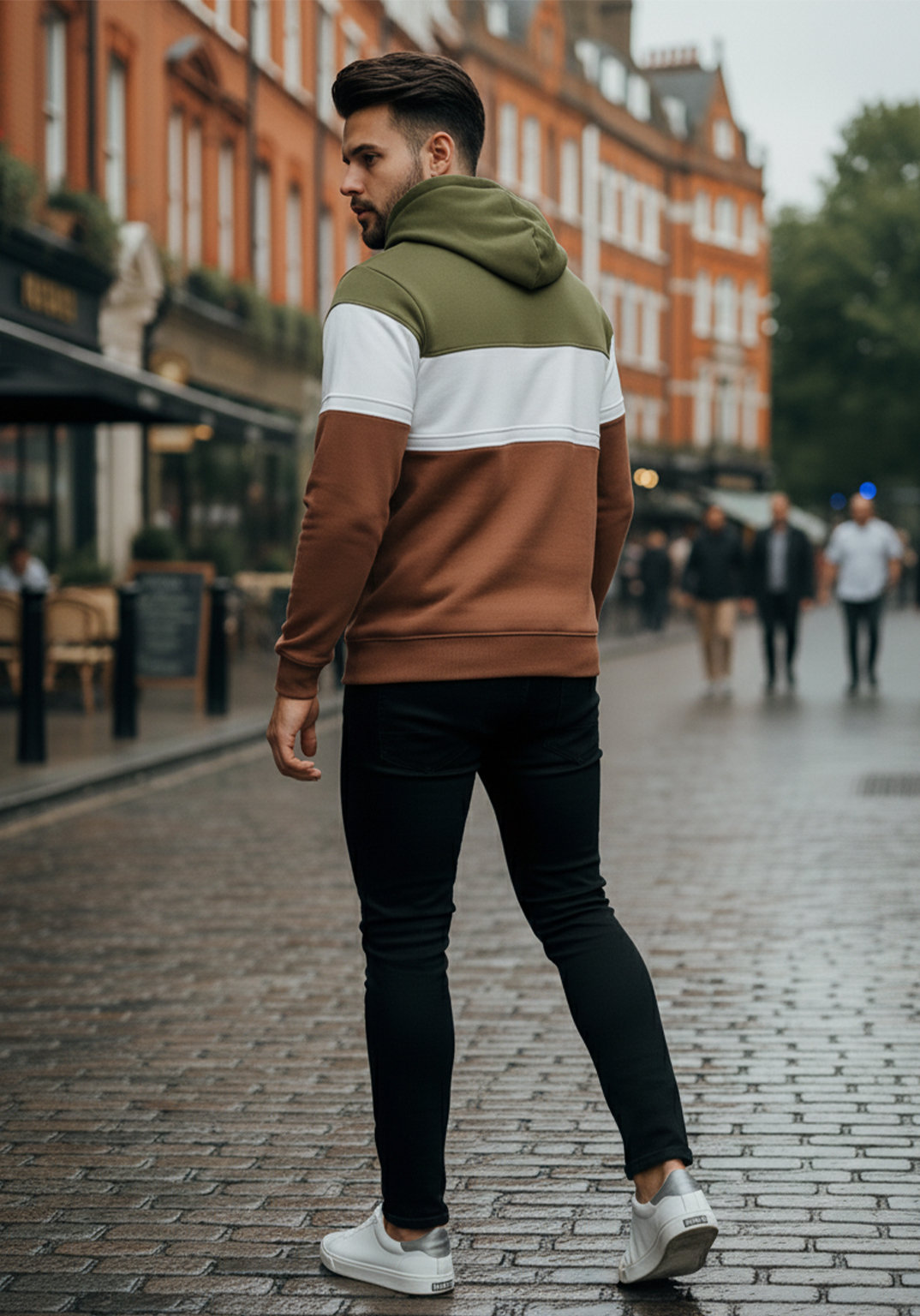 Bluza z Trójkolorowym Panelem | Tobiasz – Oliwkowy / Biały / Brązowy