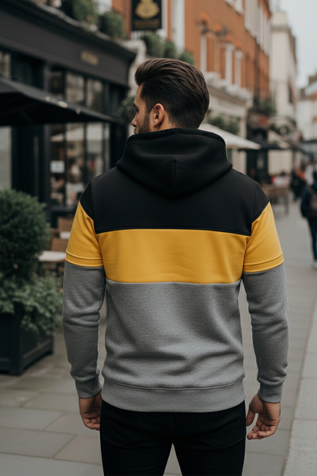 Bluza z Trójkolorowym Panelem | Kacper – Czarny / Żółty / Szary