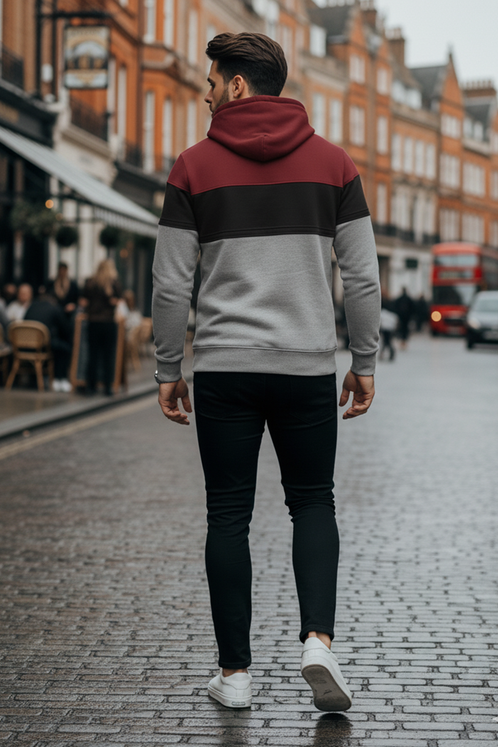 Bluza z Trójkolorowym Panelem | Patryk – Burgundowy / Czarny / Jasnoszary