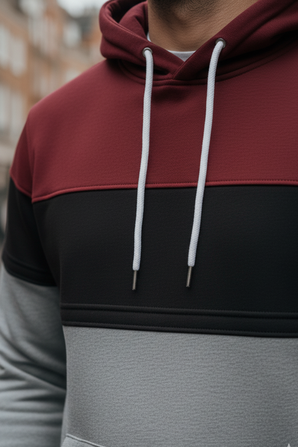 Bluza z Trójkolorowym Panelem | Patryk – Burgundowy / Czarny / Jasnoszary