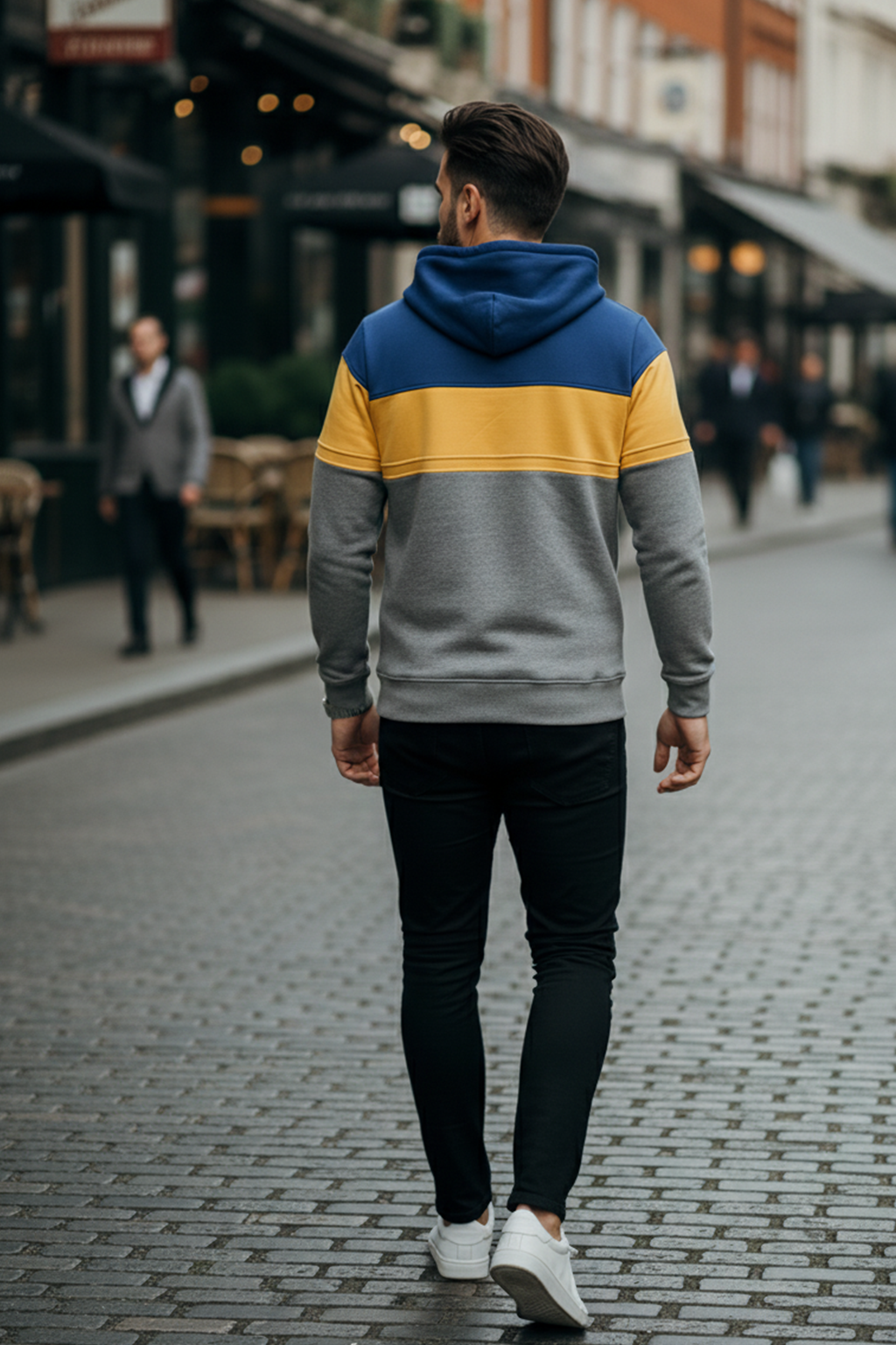 Bluza z Trójkolorowym Panelem | Marcel – Niebieski / Żółty / Jasnoszary