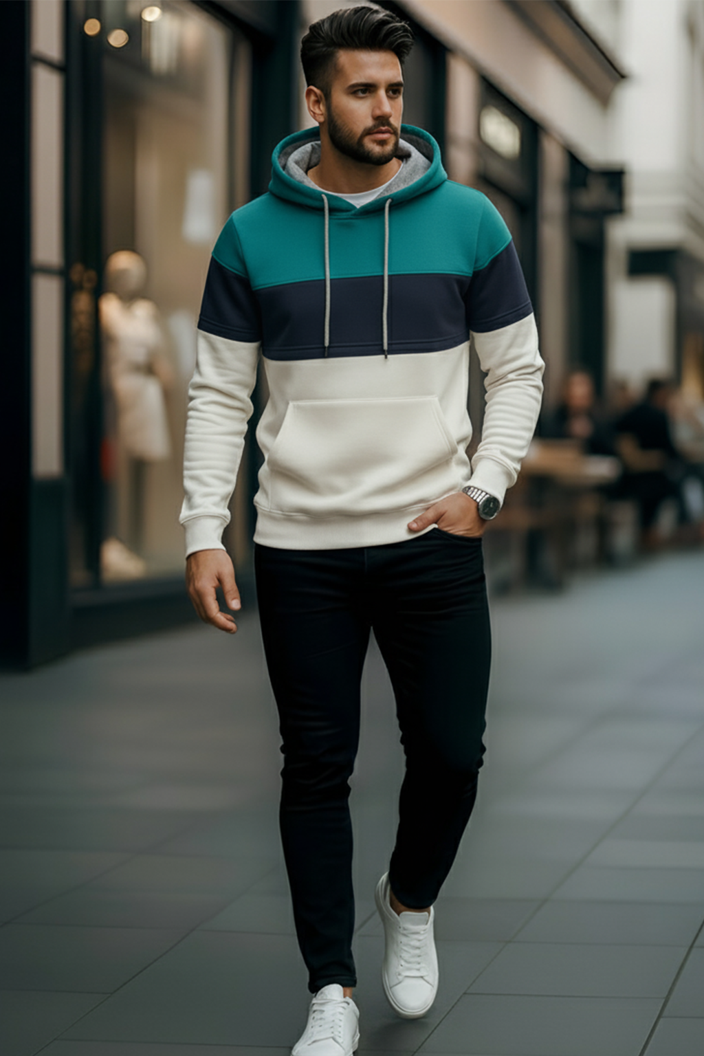 Bluza z Trójkolorowym Panelem | Oskar – Niebieskozielony / Granatowy / Biały