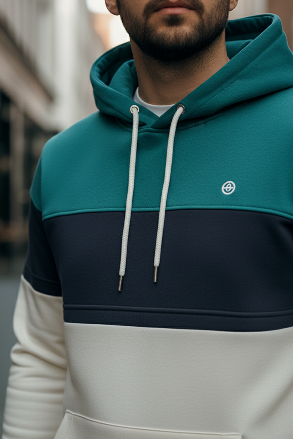 Bluza z Trójkolorowym Panelem | Oskar – Niebieskozielony / Granatowy / Biały