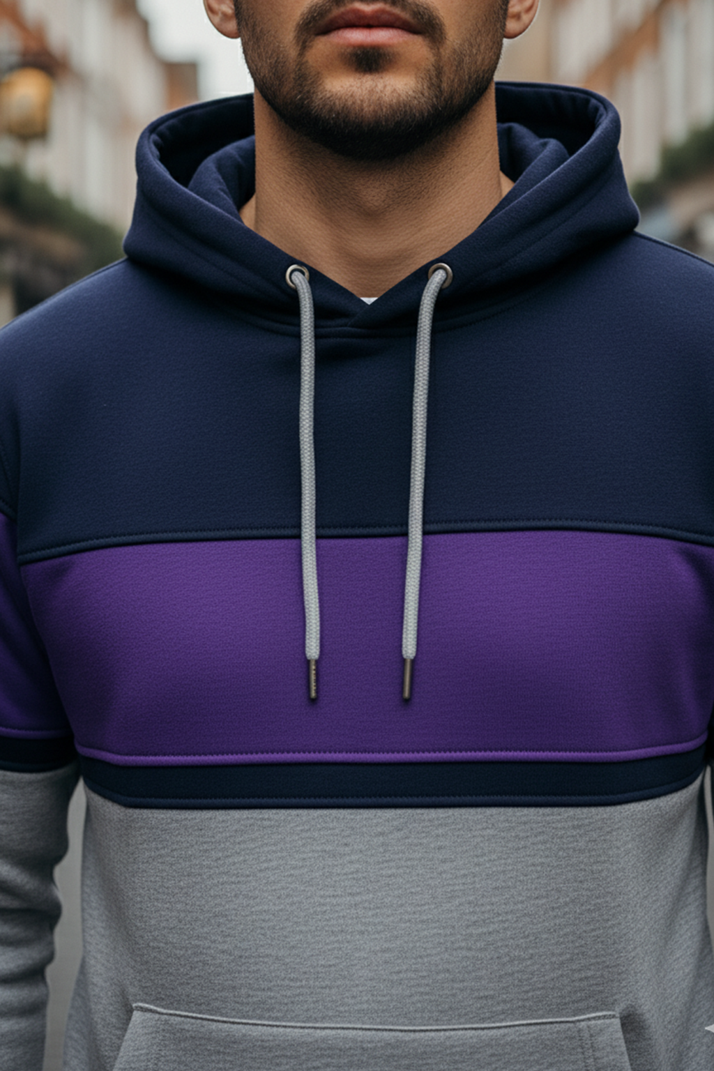 Bluza z Trójkolorowym Panelem | Leon – Granatowy / Fioletowy / Jasnoszary