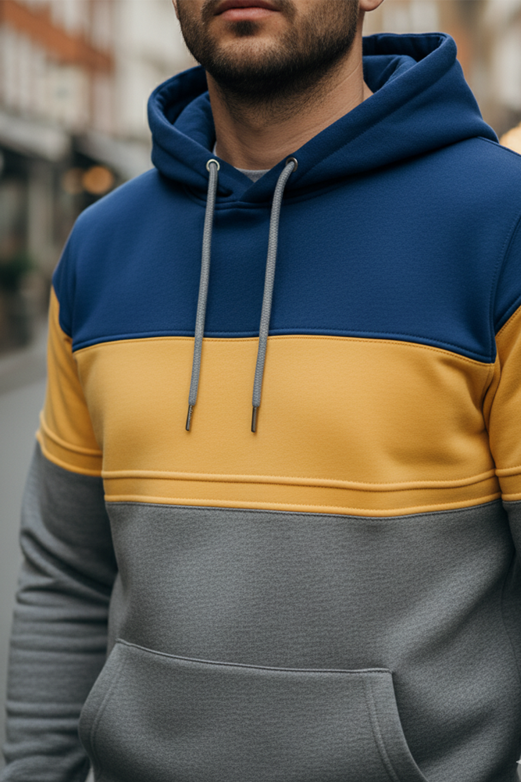 Bluza z Trójkolorowym Panelem | Marcel – Niebieski / Żółty / Jasnoszary