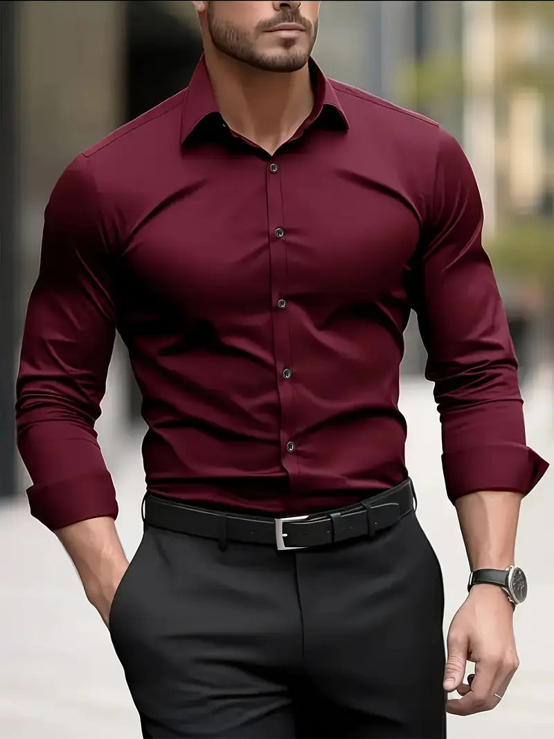 Klasyczna Męska Koszula Slim Fit z Długim Rękawem | Adrian