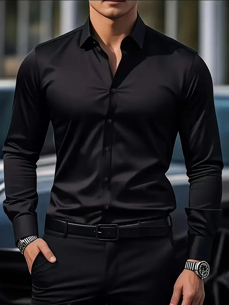 Klasyczna Męska Koszula Slim Fit z Długim Rękawem | Adrian
