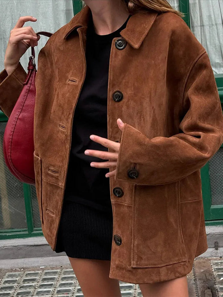 Clara – kurtka  kaszmir damska zamszowa oversize z kieszeniami