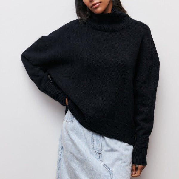 Damska bluza oversize z golfem | Luźny model z długim rękawem