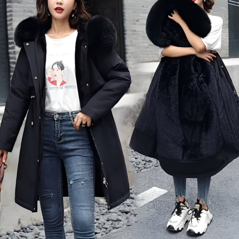 Damski ocieplany płaszcz zimowy | Ciepły