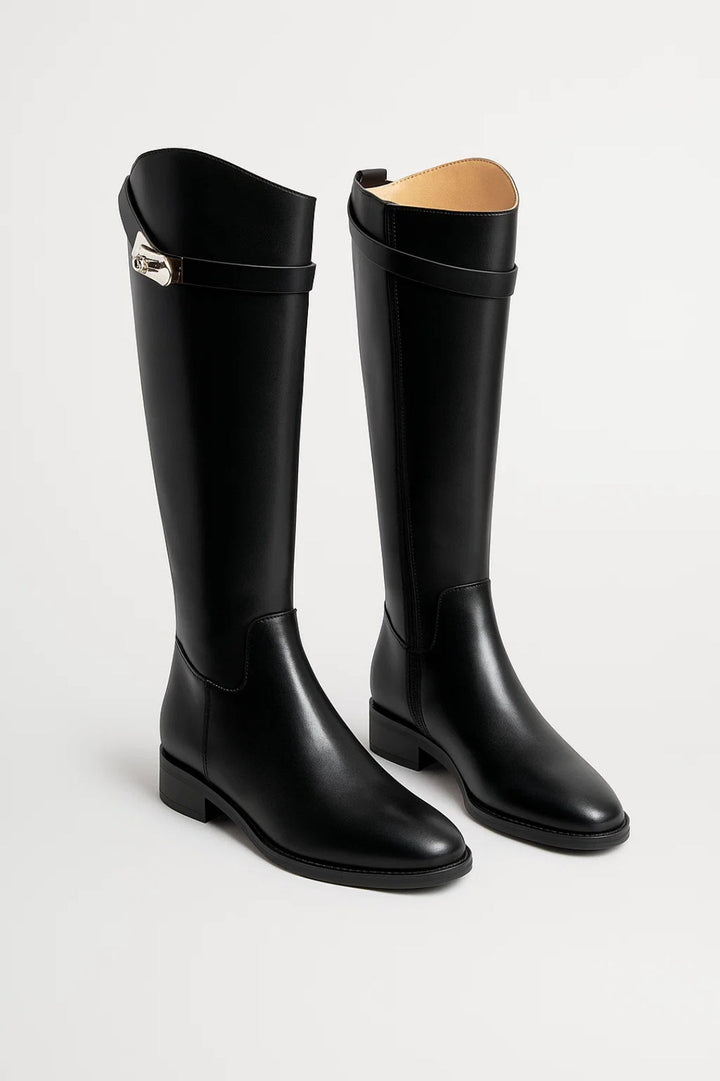 Damskie Buty | Do kolan z klamrą i prostą cholewką wysoką