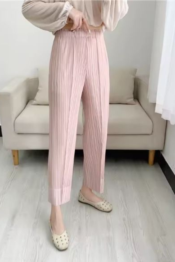 Damskie Geplooide Szerokie Spodnie Cropped Z Elastyczną Talią