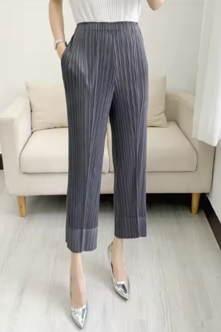 Damskie Geplooide Szerokie Spodnie Cropped Z Elastyczną Talią