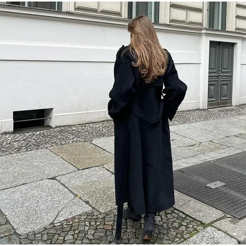 Kobiety Długi Płaszcz | Dwurzędowy Luźny Krój Zimowy
