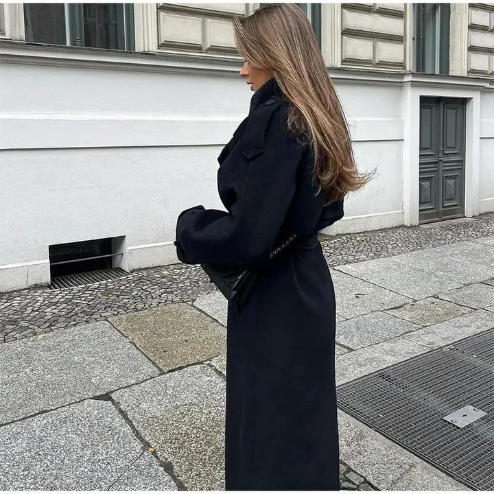 Kobiety Długi Płaszcz | Dwurzędowy Luźny Krój Zimowy