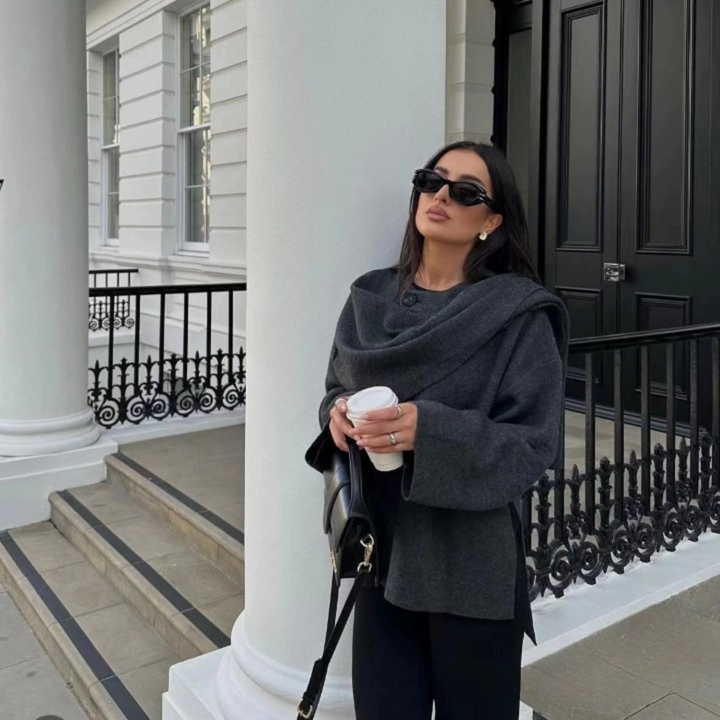 Kobiety Płaszcz peleryna | Luźny krój z guzikami i szerokimi rękawami