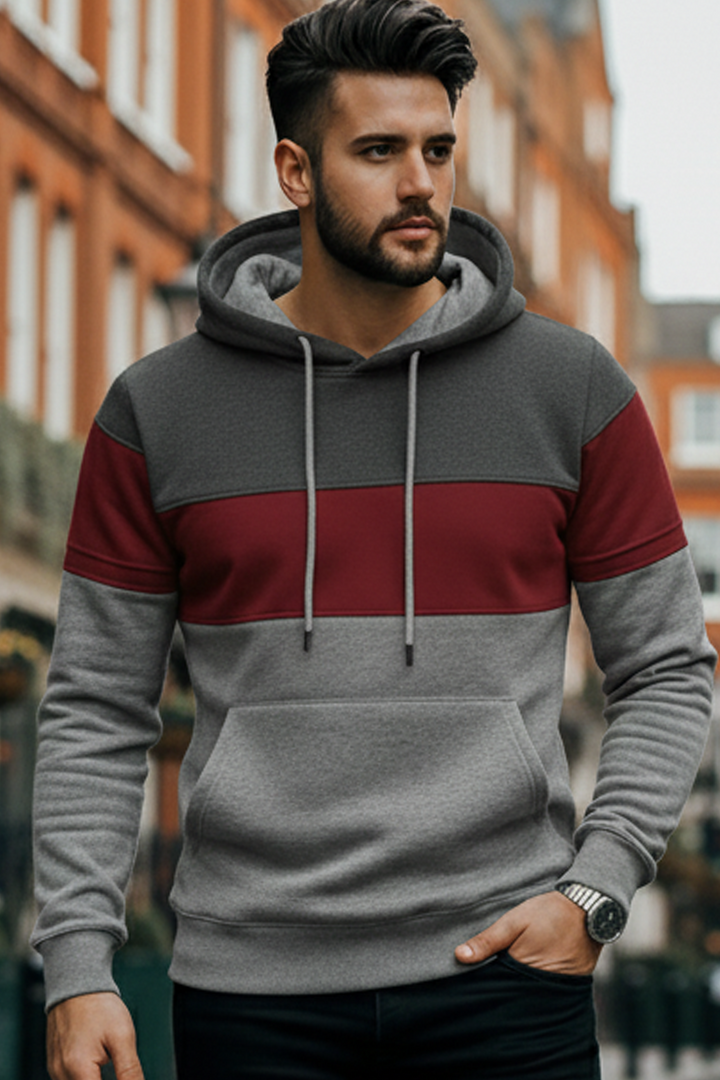 Bluza z Trójkolorowym Panelem | Fabian – Ciemnoszary / Bordowy / Jasnoszary