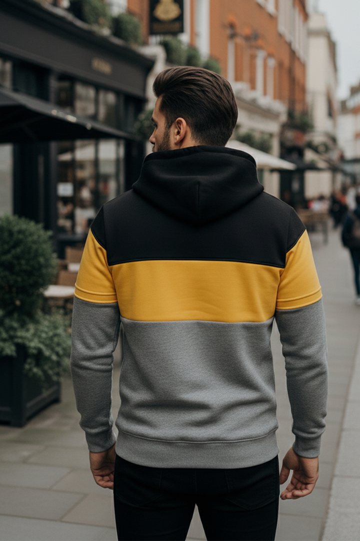 Bluza z trójkolorowym panelem Kacper w kolorach czarnym, żółtym i szarym (2)
