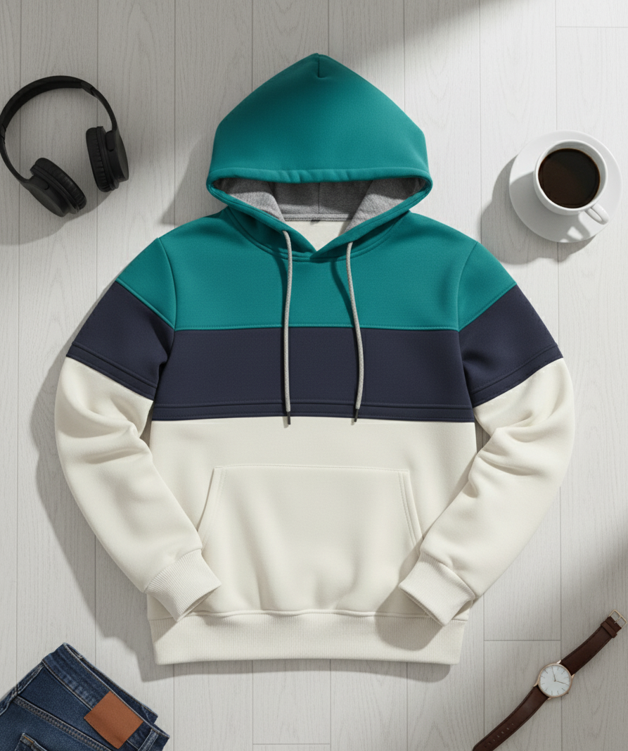Bluza z Trójkolorowym Panelem | Oskar – Niebieskozielony / Granatowy / Biały