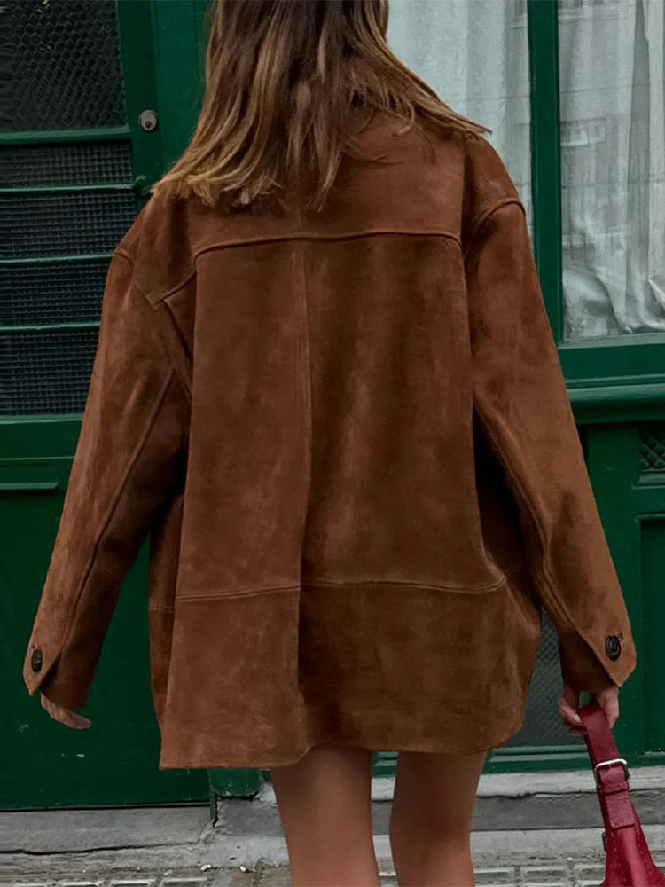 Clara – kurtka  kaszmir damska zamszowa oversize z kieszeniami