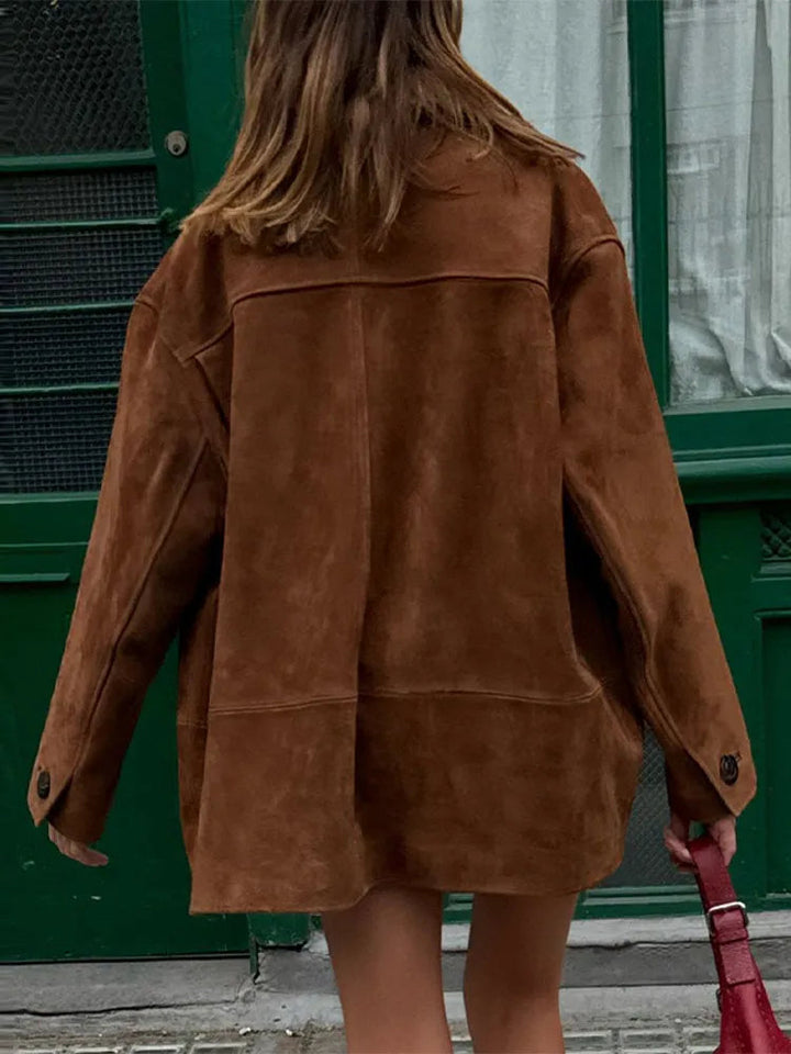 Clara – kurtka  kaszmir damska zamszowa oversize z kieszeniami