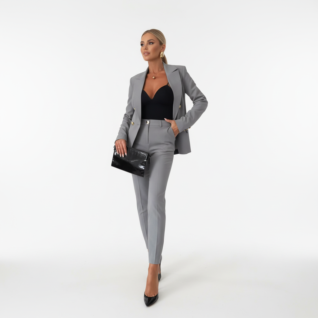 Damski Komplet Żakiet I Spodnie Slim Fit
