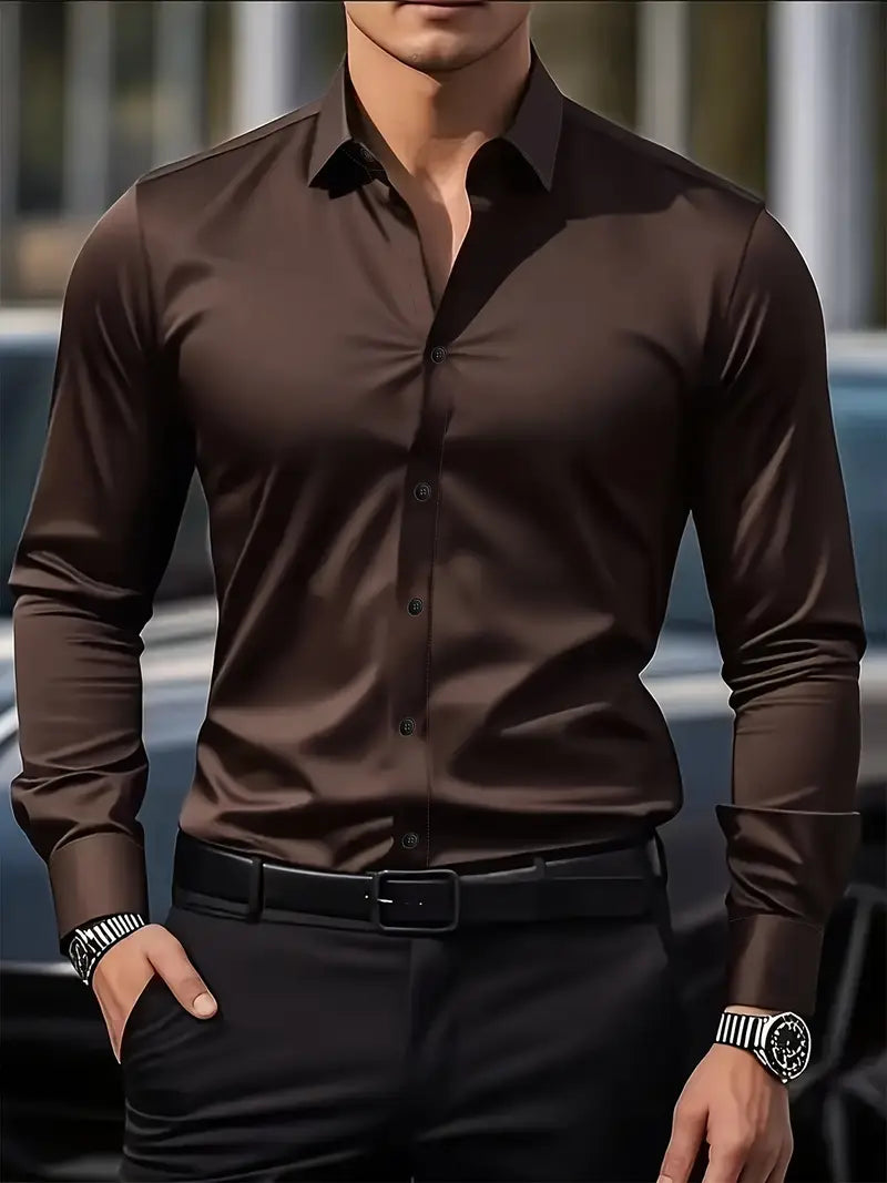 Klasyczna Męska Koszula Slim Fit z Długim Rękawem | Adrian