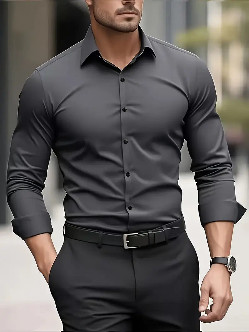 Klasyczna Męska Koszula Slim Fit z Długim Rękawem | Adrian