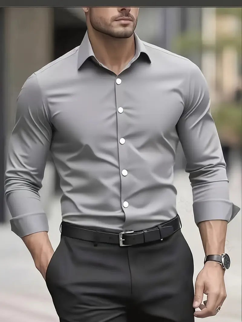 Klasyczna Męska Koszula Slim Fit z Długim Rękawem | Adrian