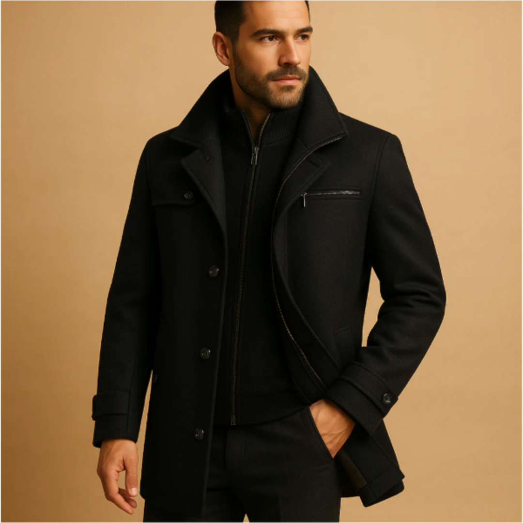 Kurtka Męska Windermere | Smart Wool Blend z Zamkiem i Guzikami