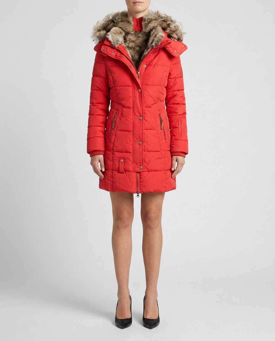Stylowa kurtka damska z kapturem i sztucznym futrem - Front [Lystr 6a75efe0adc01747a2601dc7:front]
