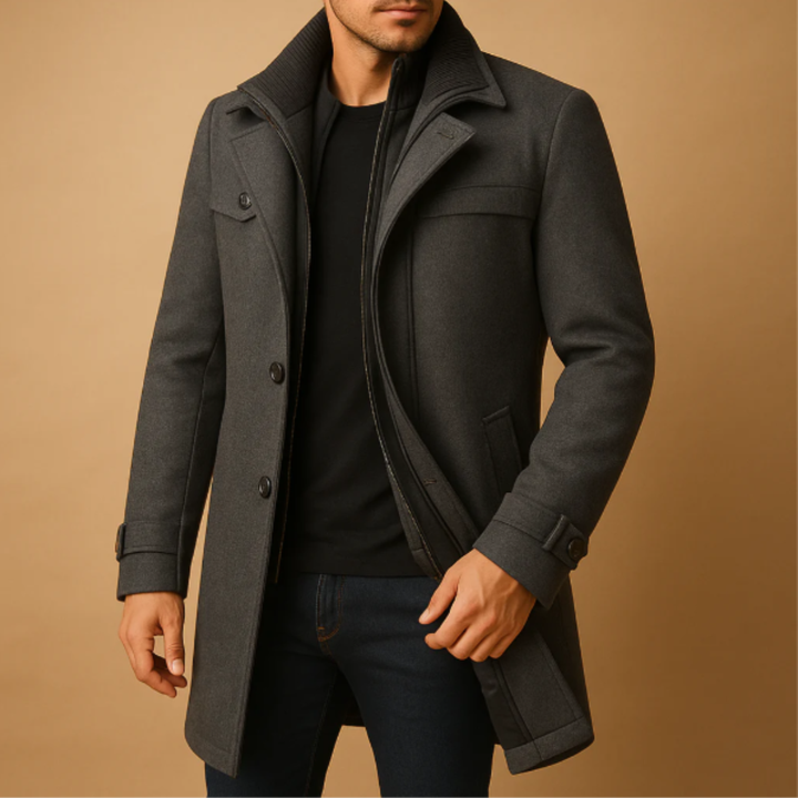 Kurtka Męska Windermere | Smart Wool Blend z Zamkiem i Guzikami