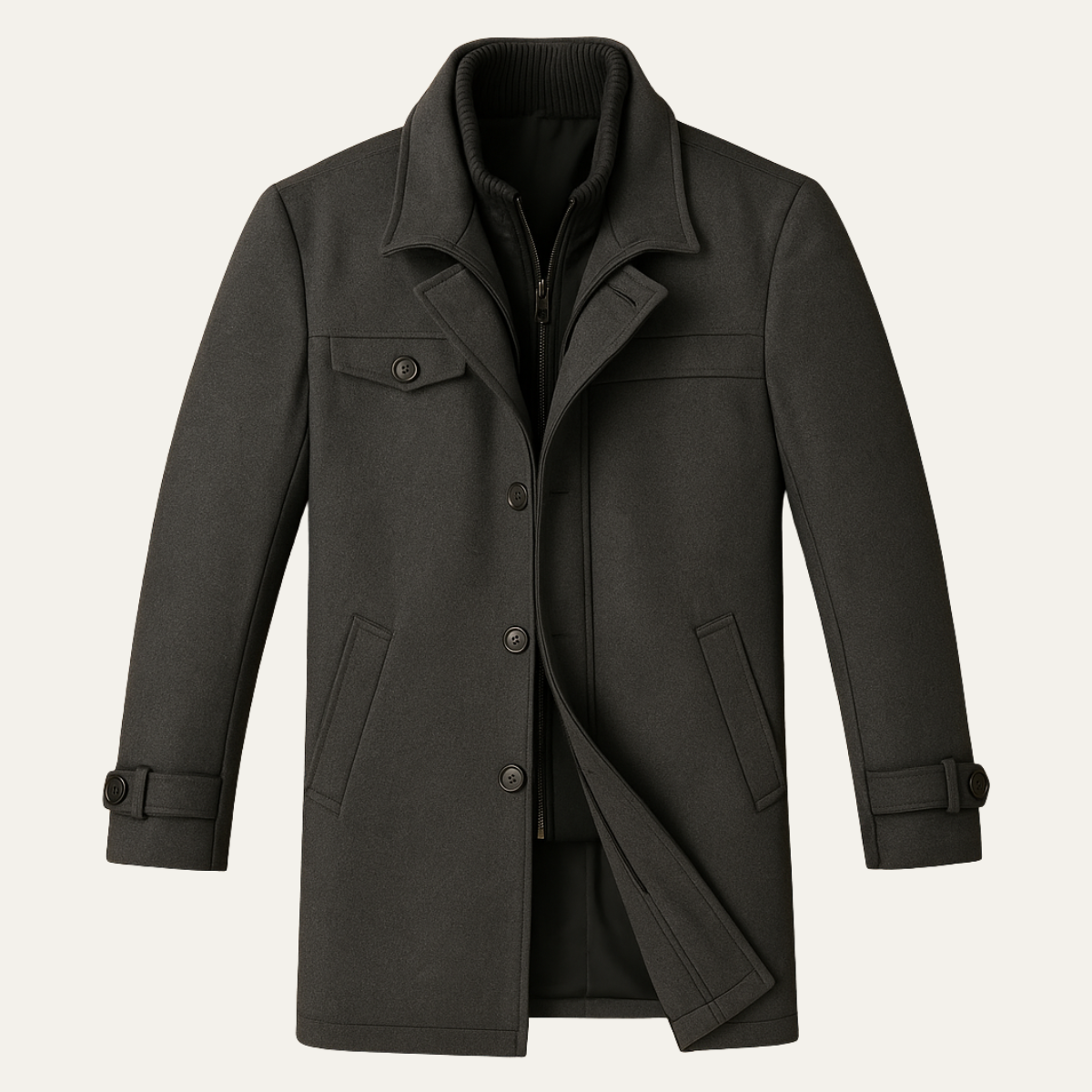 Kurtka Męska Windermere | Smart Wool Blend z Zamkiem i Guzikami