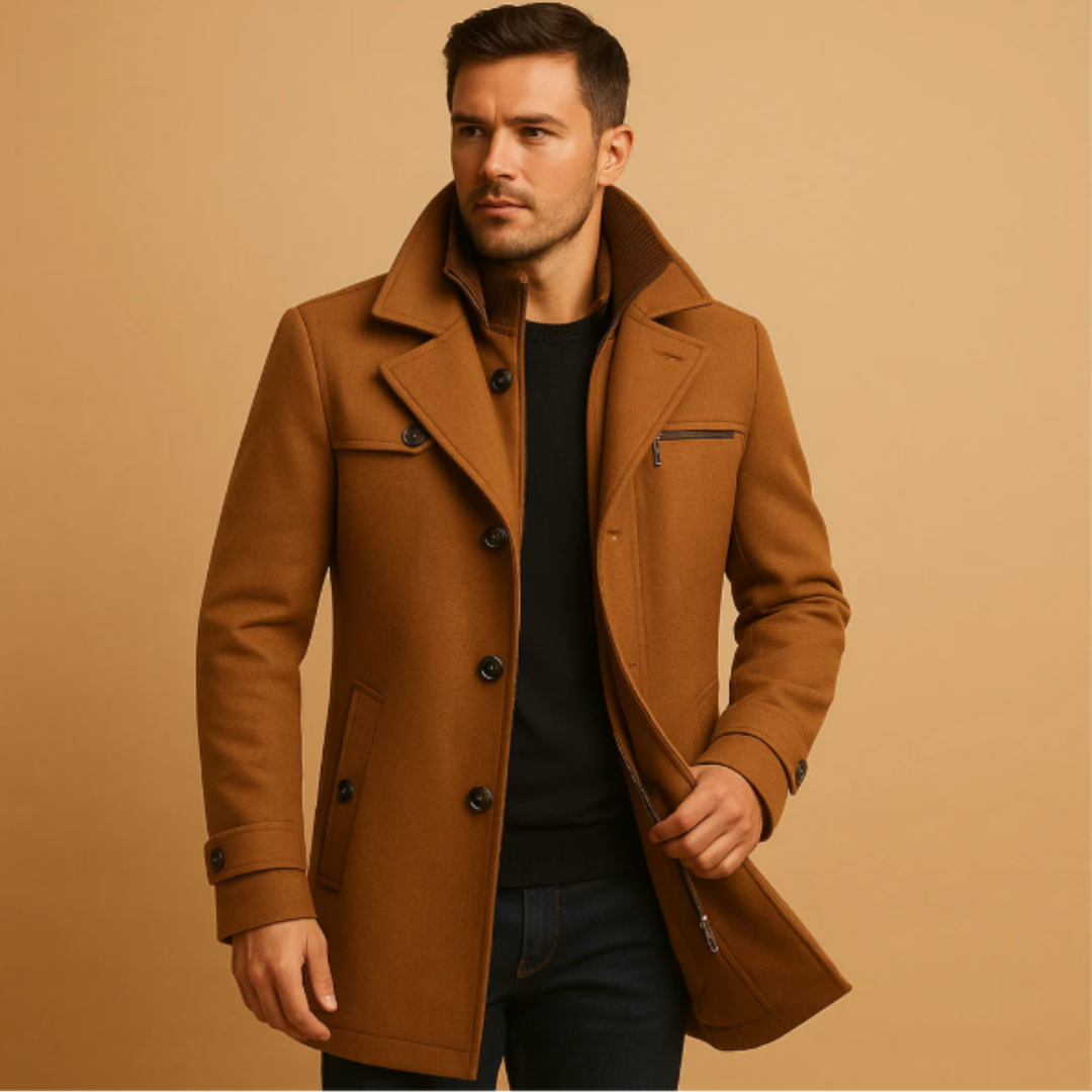 Kurtka Męska Windermere | Smart Wool Blend z Zamkiem i Guzikami