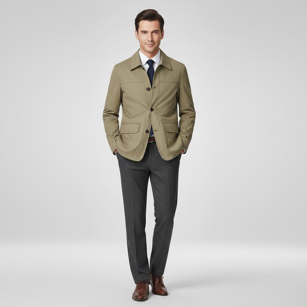 Męska Kurtka Przejściowa | Luźny Krój z Zapięciem na Guziki