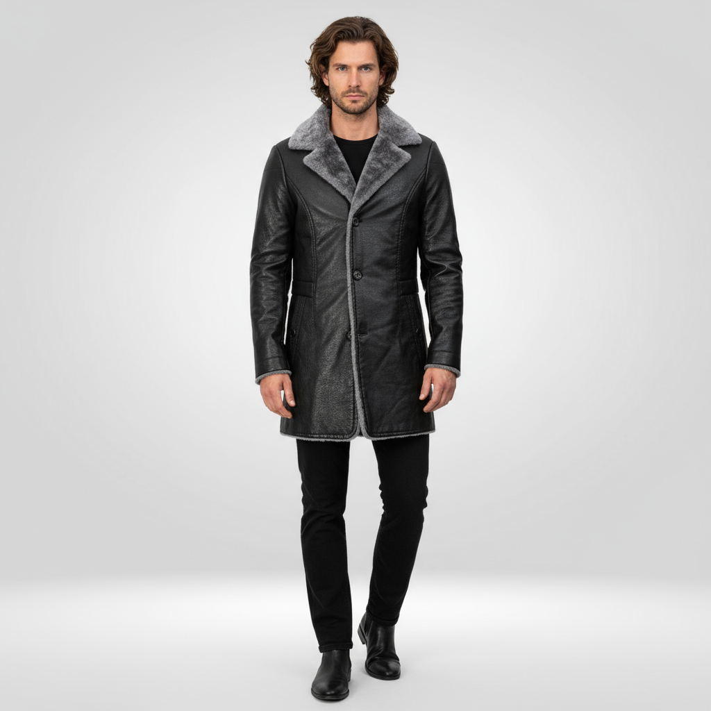 Męski Płaszcz Zimowy Ocieplany z Zamkiem i Kieszeniami