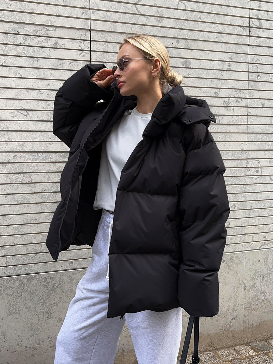 Stylowa kurtka puchowa damska w oversize z kapturem